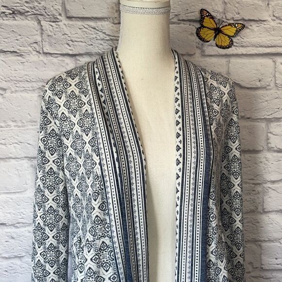DALIA Blue & White Pattern Open-Front Cardigan, Size Small - Picture 4 of 10